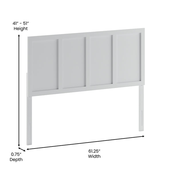 White,Queen |#| Contemporary King Size Four Panel Wooden Headboard Only in White