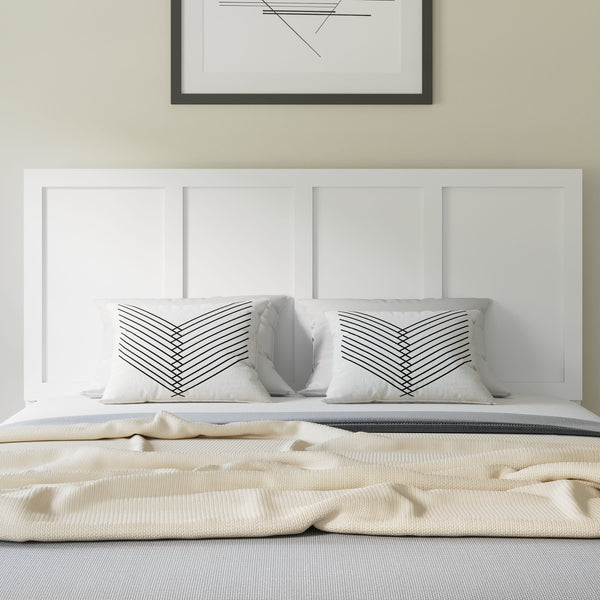 White,Queen |#| Contemporary King Size Four Panel Wooden Headboard Only in White