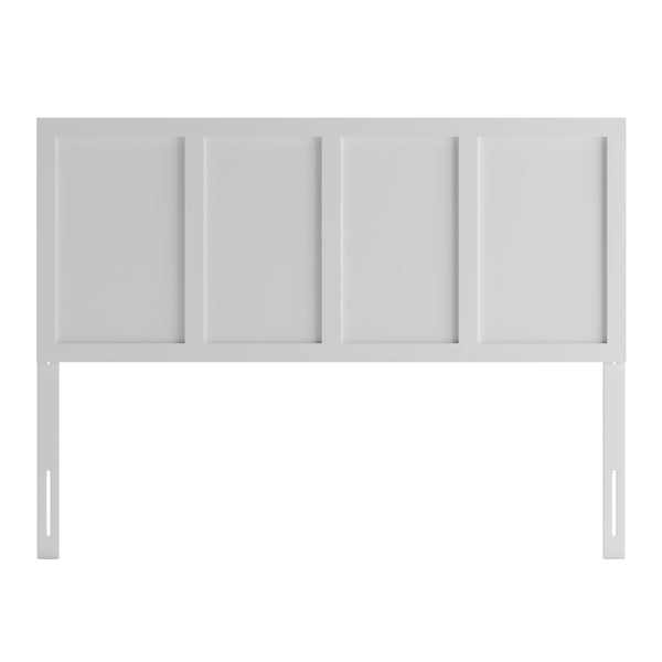 White,Queen |#| Contemporary King Size Four Panel Wooden Headboard Only in White