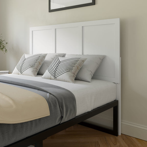 White,Full |#| Contemporary Queen Size Four Panel Wooden Headboard Only in White