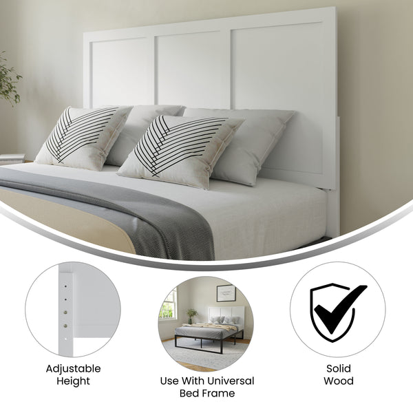 White,Full |#| Contemporary Queen Size Four Panel Wooden Headboard Only in White