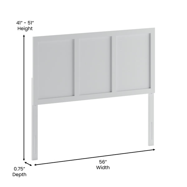 White,Full |#| Contemporary Queen Size Four Panel Wooden Headboard Only in White