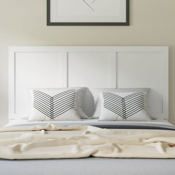 White,Full |#| Contemporary Queen Size Four Panel Wooden Headboard Only in White