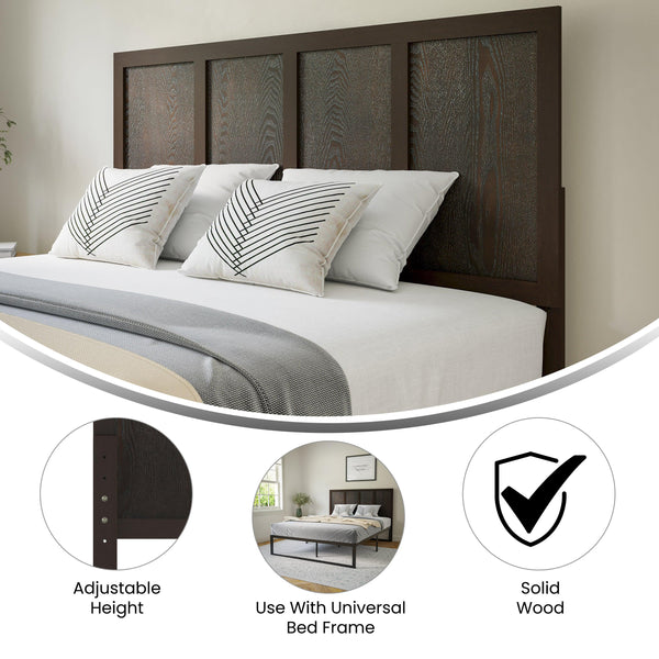 Dark Brown,Queen |#| Contemporary King Size Four Panel Wooden Headboard Only in Dark Brown