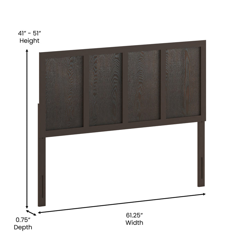 Dark Brown,Queen |#| Contemporary King Size Four Panel Wooden Headboard Only in Dark Brown