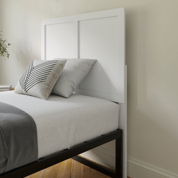 White,Twin |#| Contemporary Full Size Three Panel Wooden Headboard Only in White