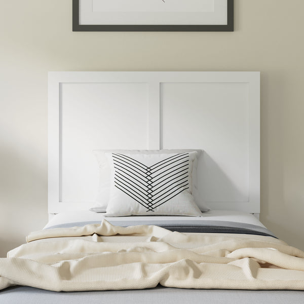 White,Twin |#| Contemporary Full Size Three Panel Wooden Headboard Only in White