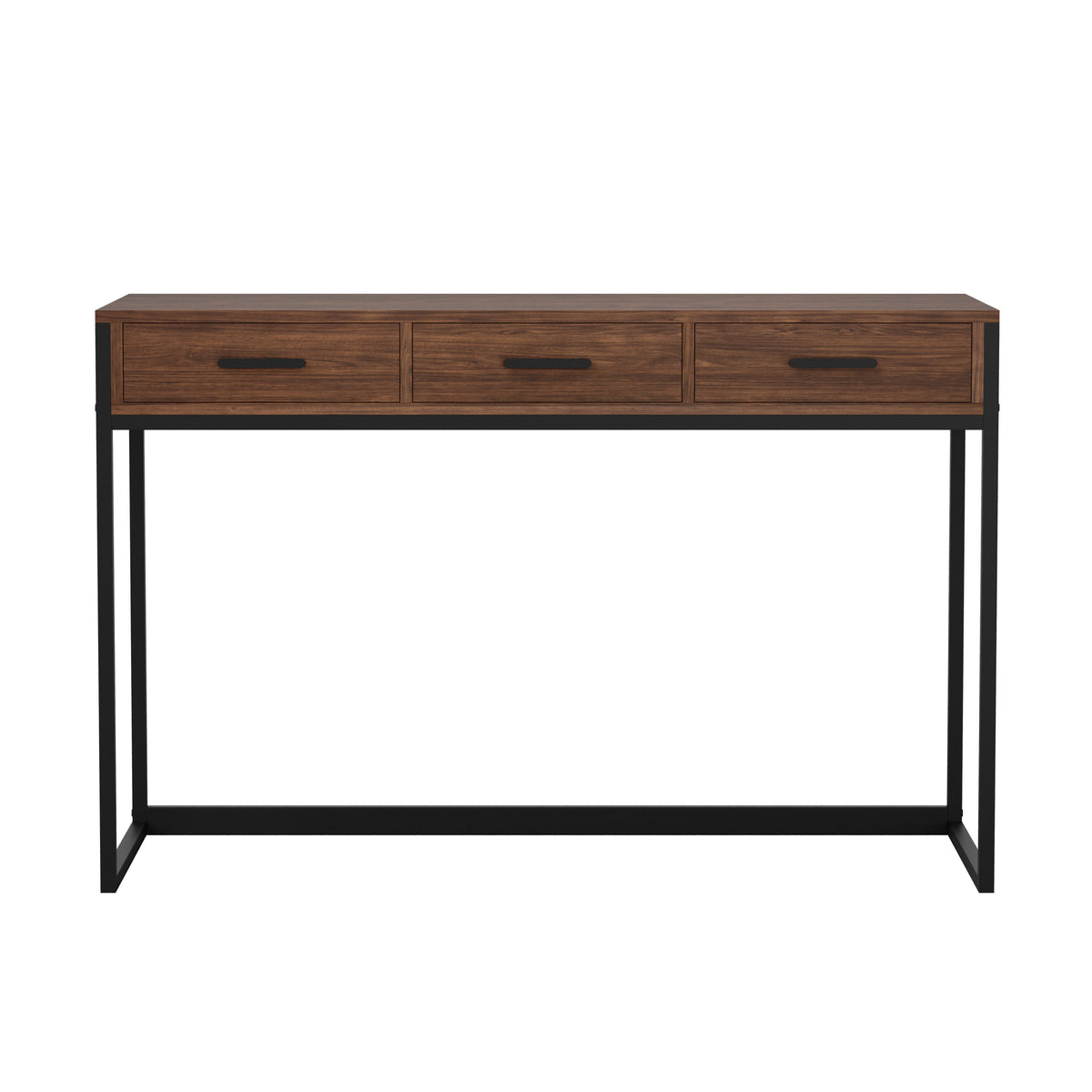 Walnut Top/Oil Rubbed Bronze Frame |#| Walnut 3 Drawer Home Office Desk with Oil Rubbed Bronze Metal Frame and Hardware