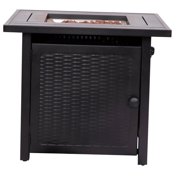 Black |#| Outdoor 50,000 BTU Black 28inchSquare Metal Fire Pit Table with Lid and Lava Rock