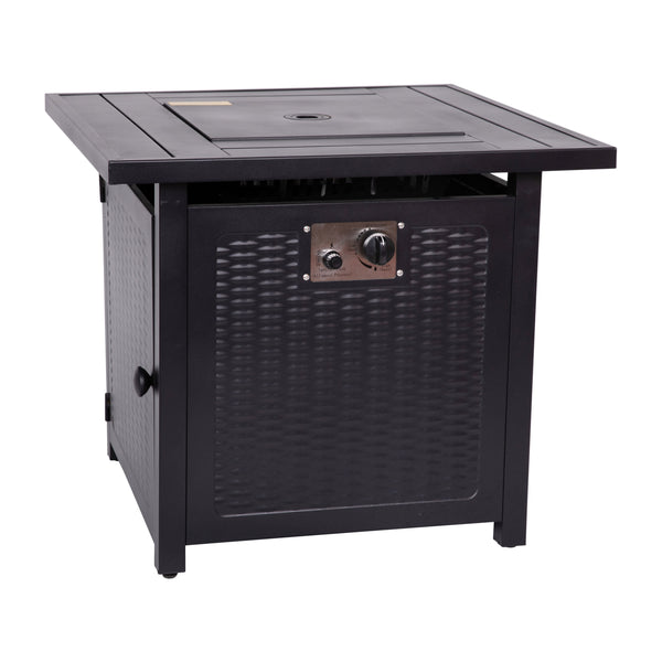 Black |#| Outdoor 50,000 BTU Black 28inchSquare Metal Fire Pit Table with Lid and Lava Rock
