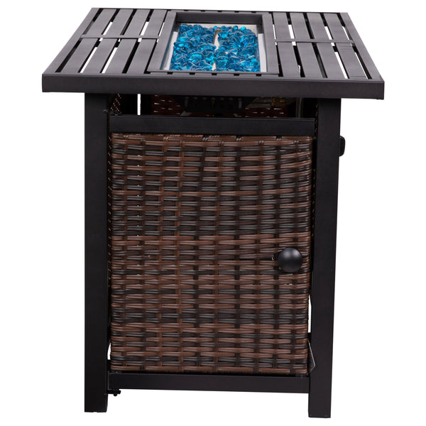 Espresso/Black |#| Outdoor 50,000 BTU Fire Table with Steel Top and Wicker Base-Black/Espresso