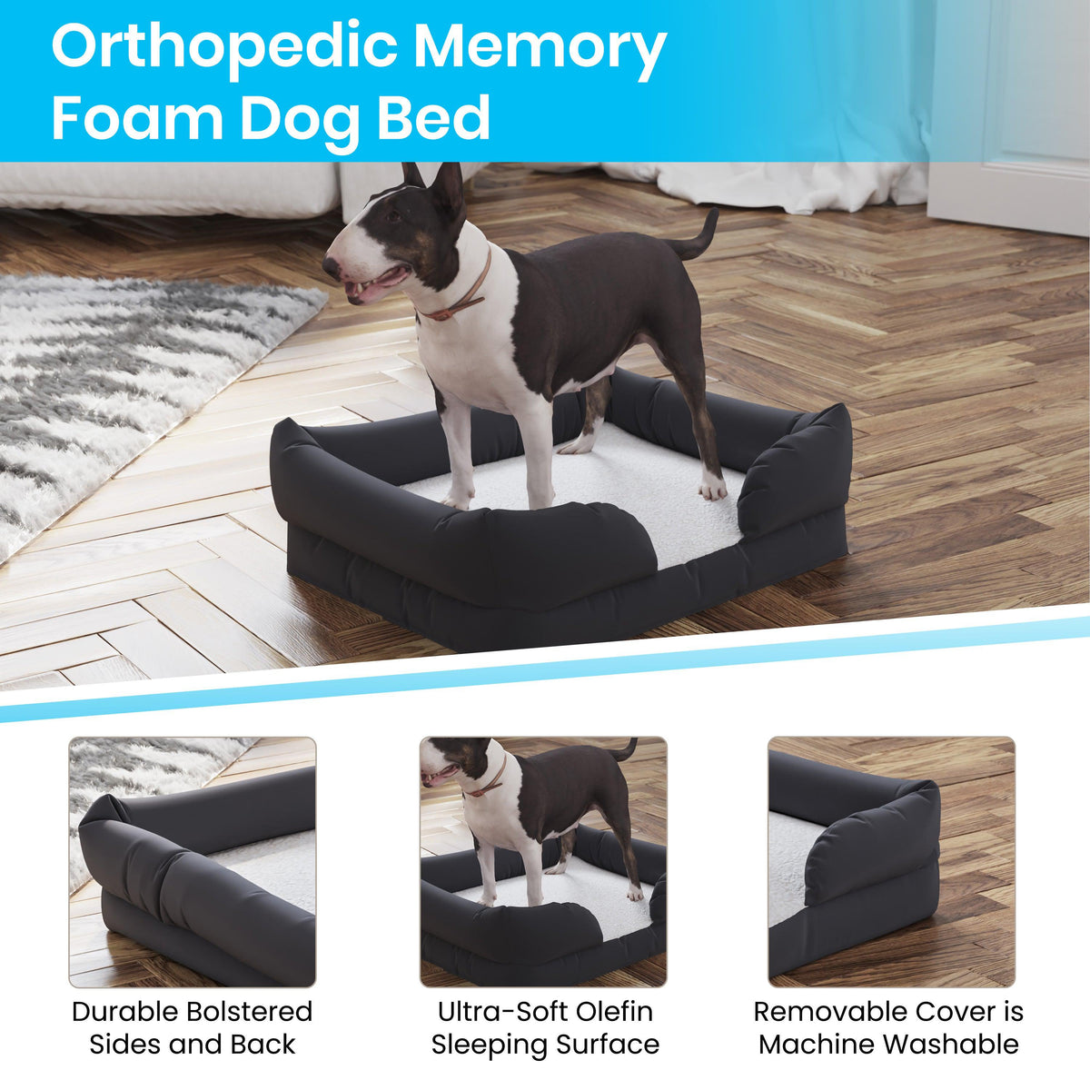 Small |#| Orthopedic 25inch x 20inch Memory Foam Dog Bed - Removable, Washable Cover-Gray