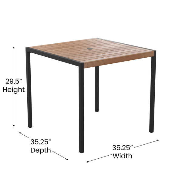 Teak |#| 35inch Square All-Weather Faux Teak Patio Dining Table with Steel Frame - Seats 4