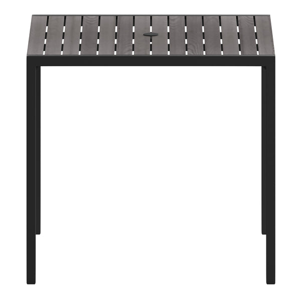 Gray Wash Teak |#| Steel All-Weather Patio Dining Table with Gray Wash Faux Teak Slat Top-Seats 4