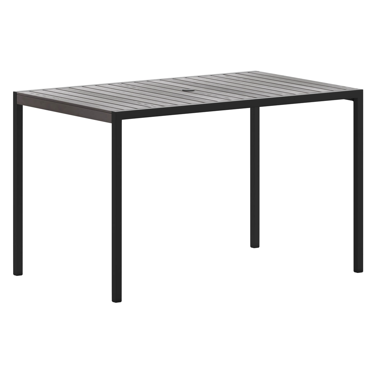 Gray Wash Teak |#| Steel All-Weather Patio Dining Table with Gray Wash Faux Teak Slat Top-Seats 4