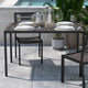 Gray Wash Teak |#| Steel All-Weather Patio Dining Table with Gray Wash Faux Teak Slat Top-Seats 4