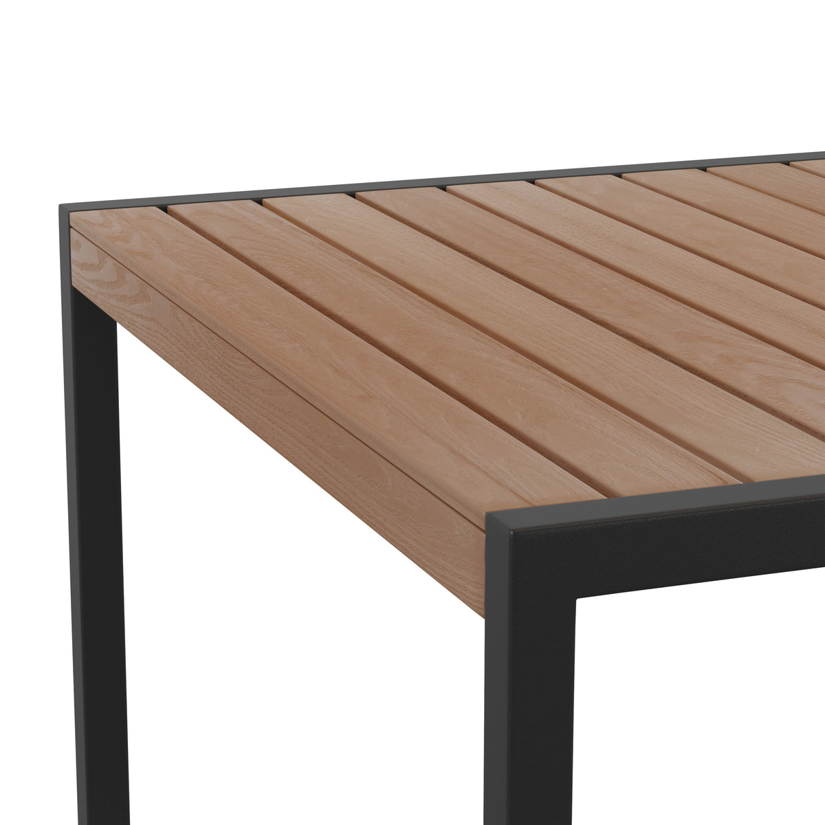 Teak |#| 30inch x 48inch All-Weather Faux Teak Patio Dining Table with Steel Frame - Seats 4