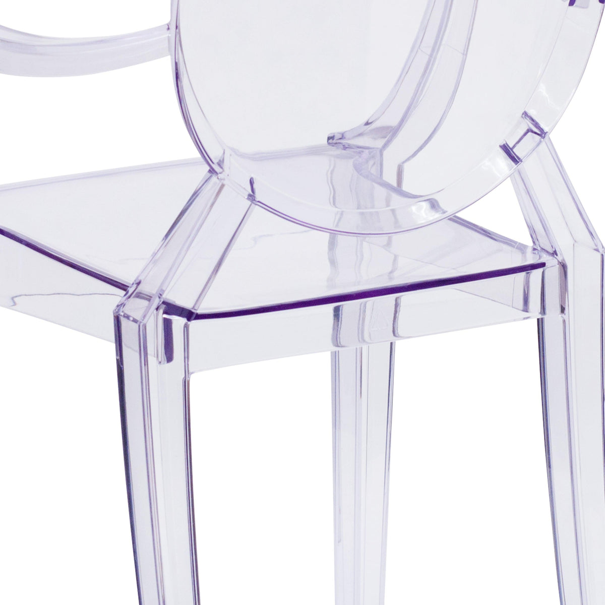 Oval Back Ghost Chair with Arms in Transparent Crystal - Stackable Side Chair