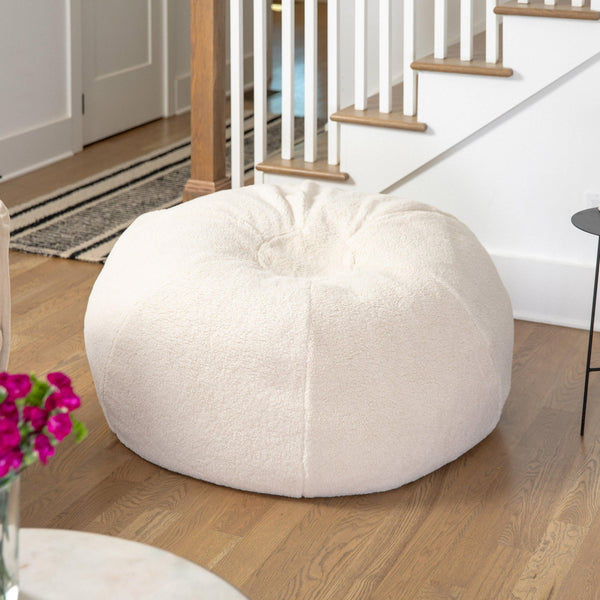 Natural Sherpa |#| Large Faux Sherpa Refillable Bean Bag Chair for Kids and Teens - Natural