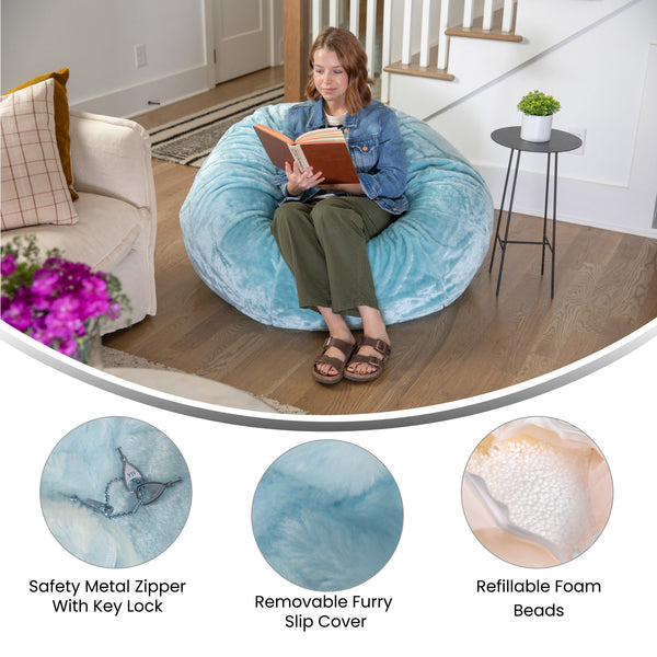 Teal Furry |#| Oversized Teal Furry Refillable Bean Bag Chair for All Ages