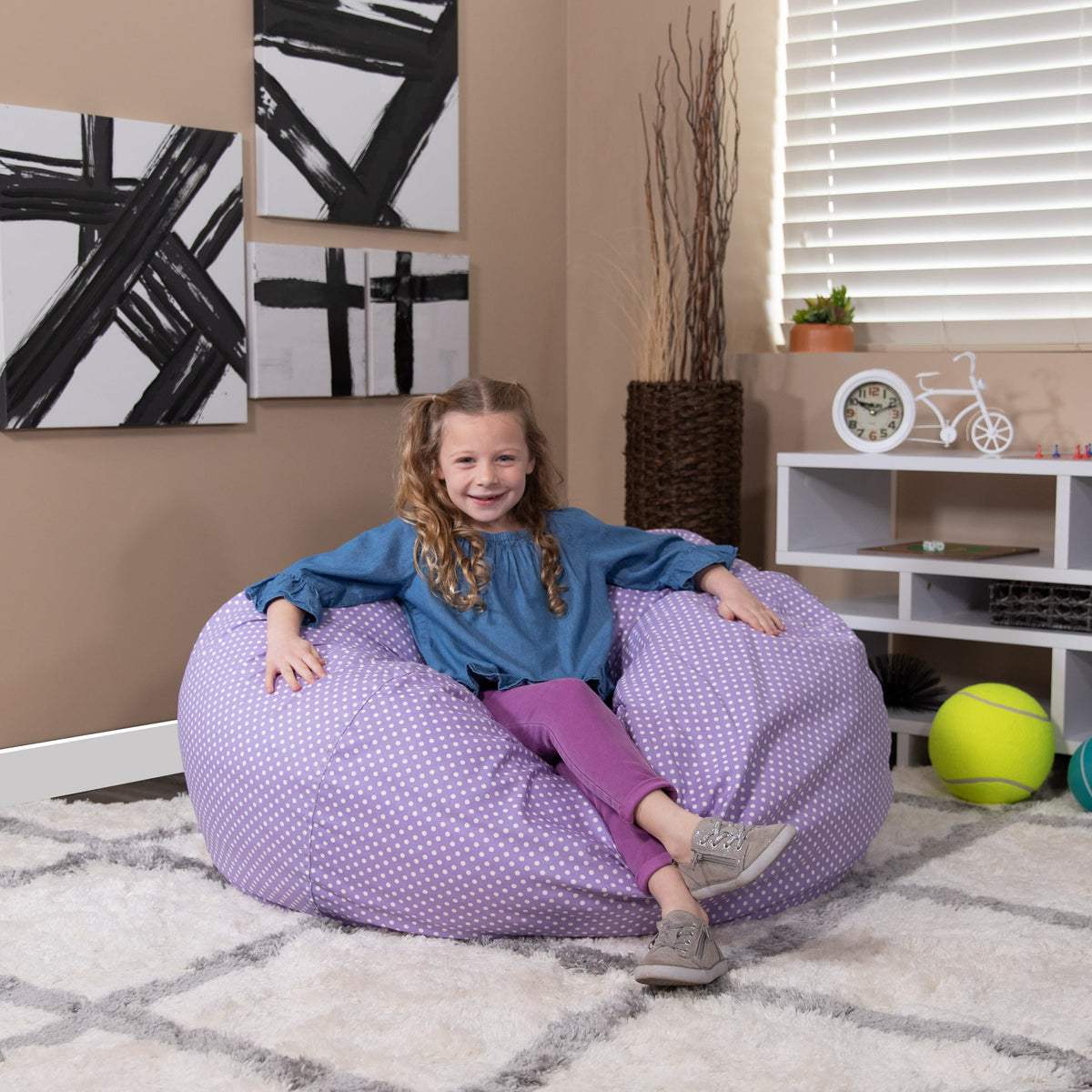 Lavender Dot |#| Oversized Lavender Dot Refillable Bean Bag Chair for All Ages