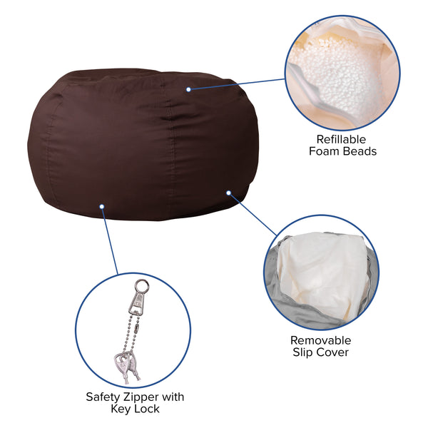 Brown |#| Oversized Solid Brown Refillable Bean Bag Chair for All Ages