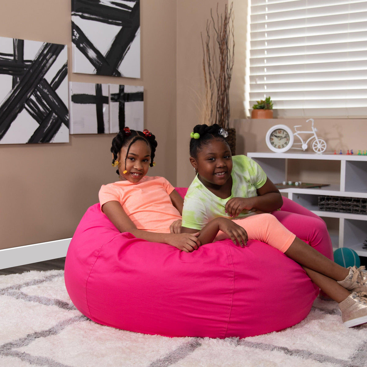 Hot Pink |#| Oversized Solid Hot Pink Refillable Bean Bag Chair for All Ages