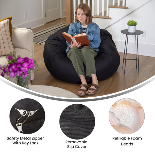 Black |#| Oversized Solid Black Refillable Bean Bag Chair for All Ages