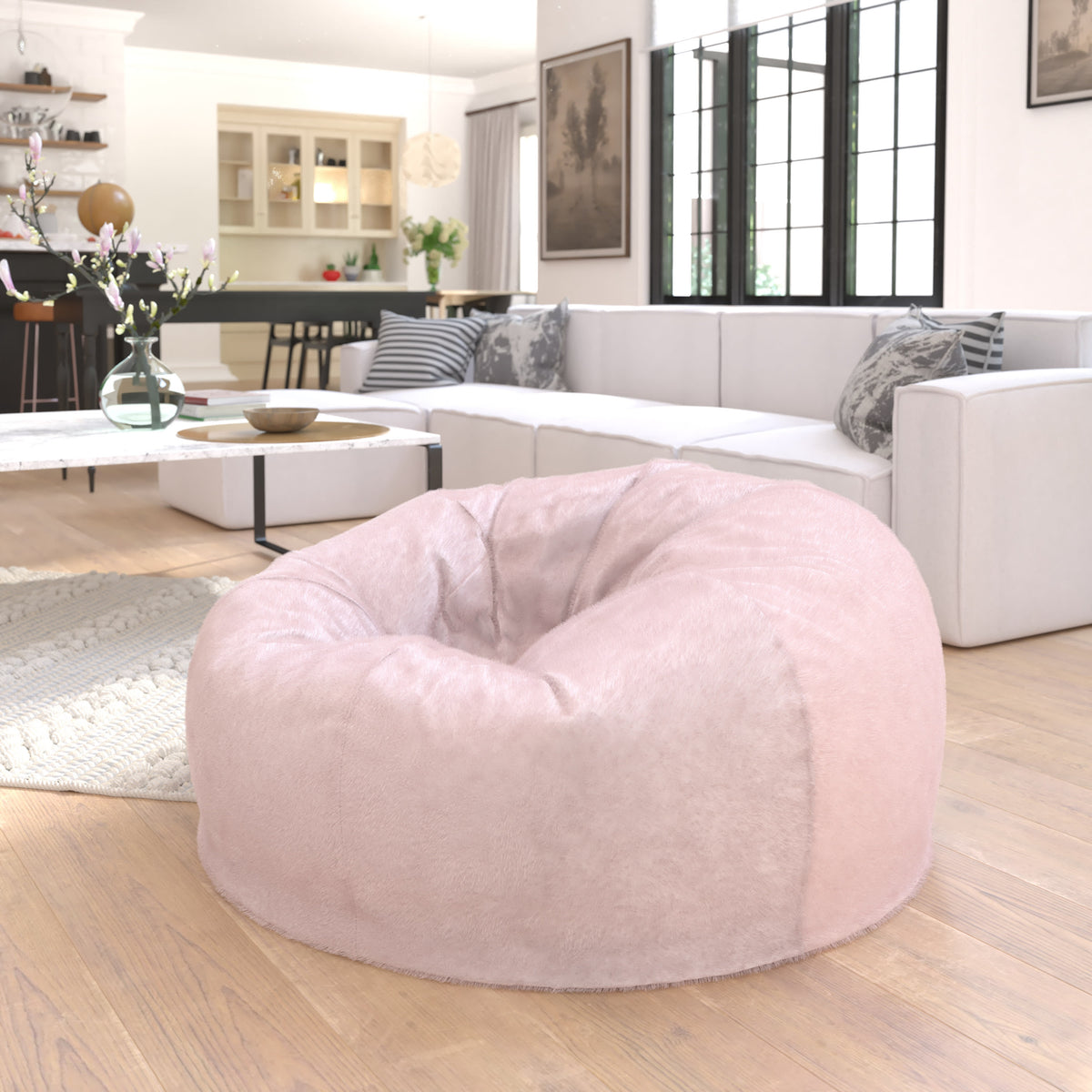 Blush Furry |#| Oversized Blush Furry Refillable Bean Bag Chair for All Ages