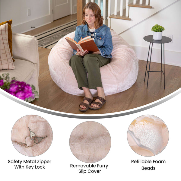 Blush Furry |#| Oversized Blush Furry Refillable Bean Bag Chair for All Ages