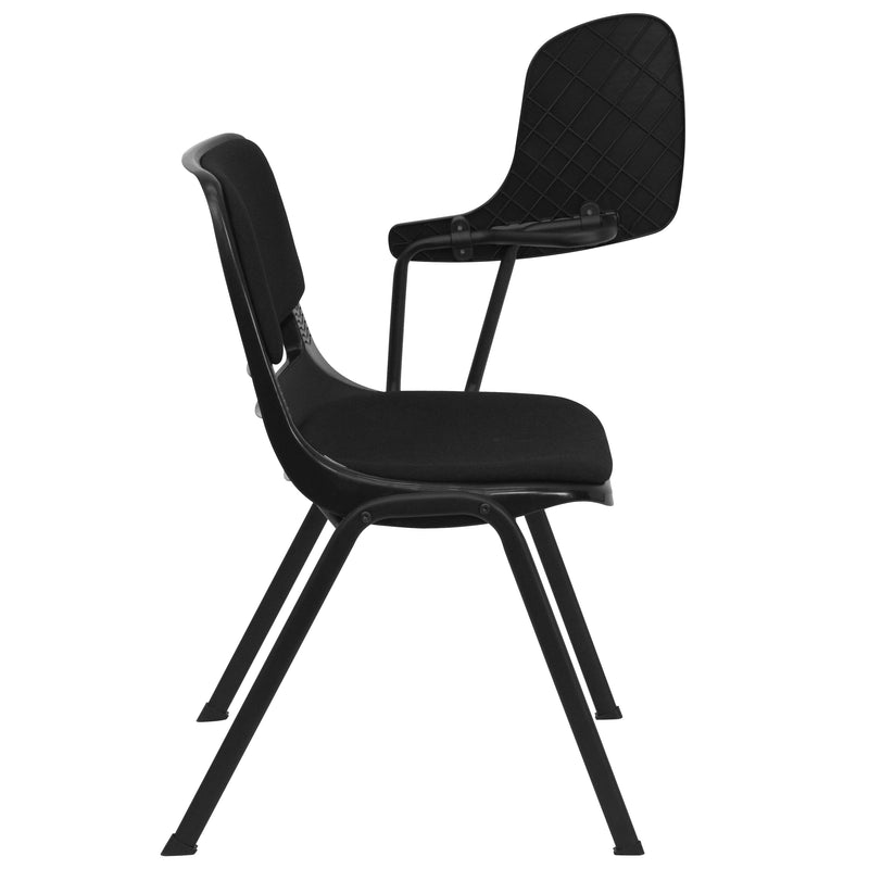 Black Padded Ergonomic Shell Chair with Left Handed Flip-Up Tablet Arm