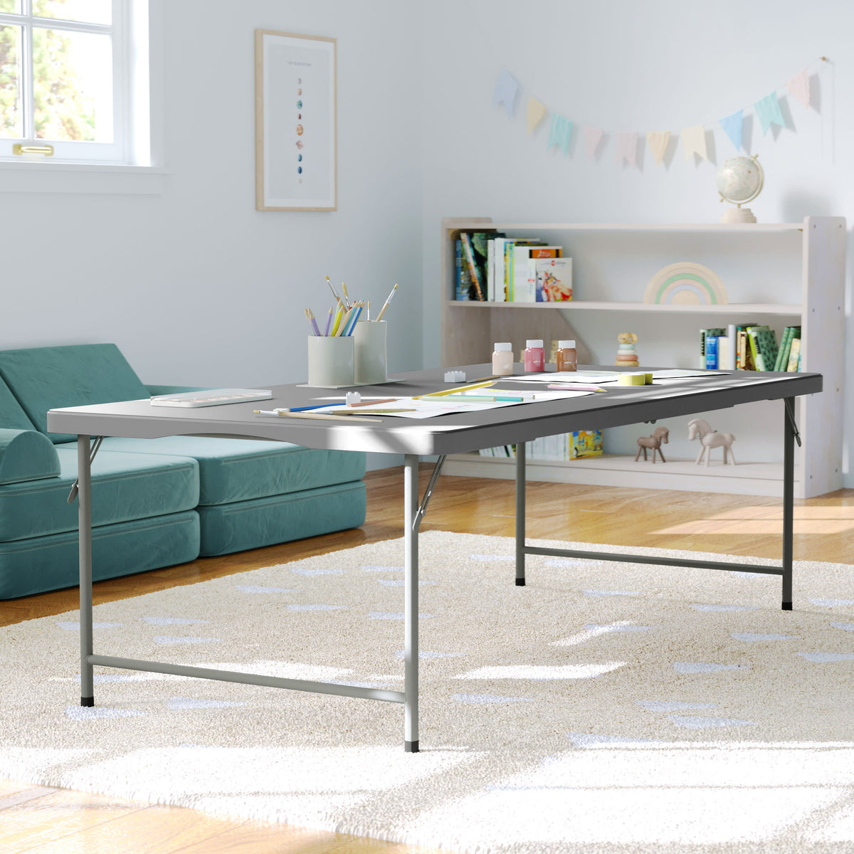 Granite Gray |#| Indoor/Outdoor Granite Gray Kids Bi-Fold Plastic Folding Table - 30x60