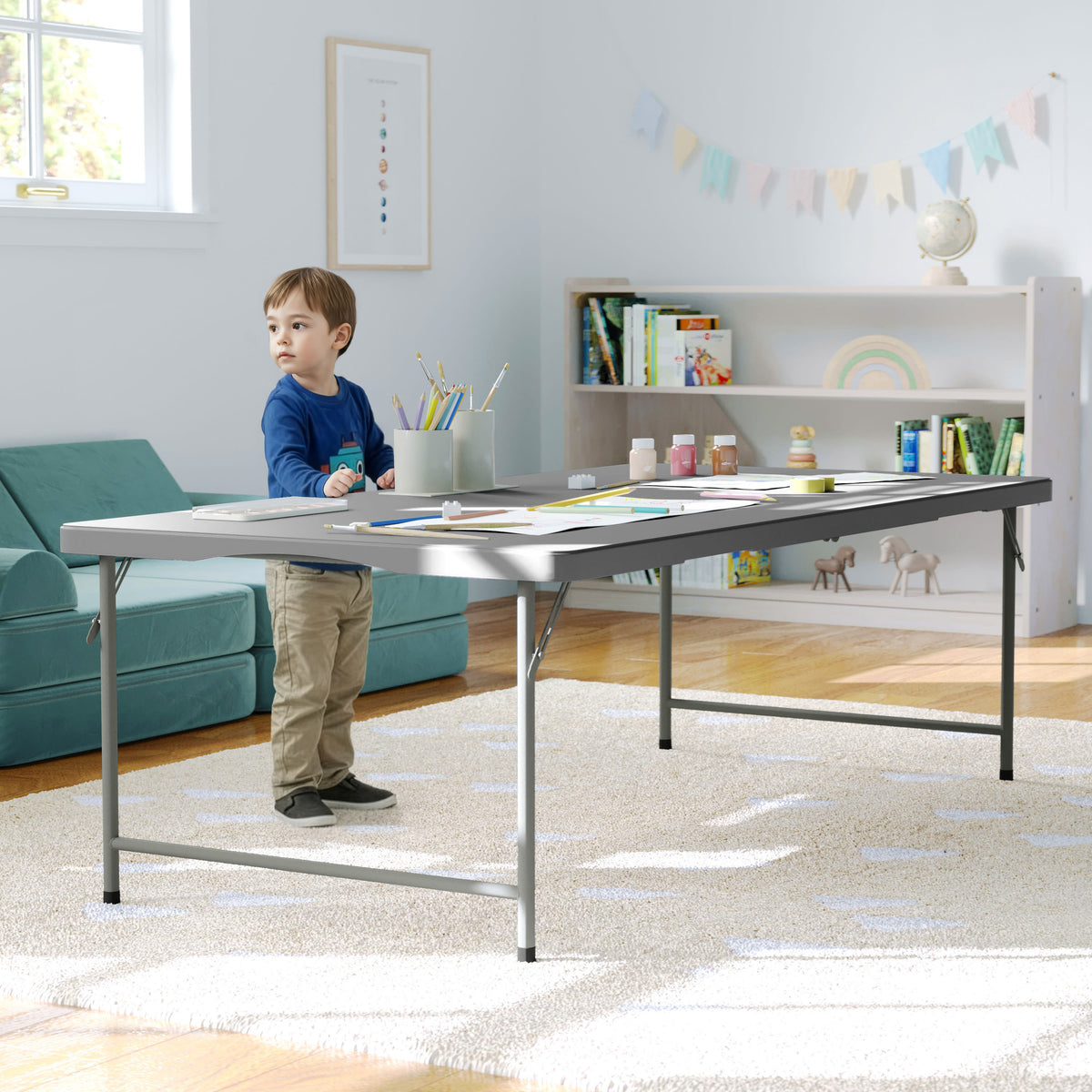 Granite Gray |#| Indoor/Outdoor Granite Gray Kids Bi-Fold Plastic Folding Table - 30x60