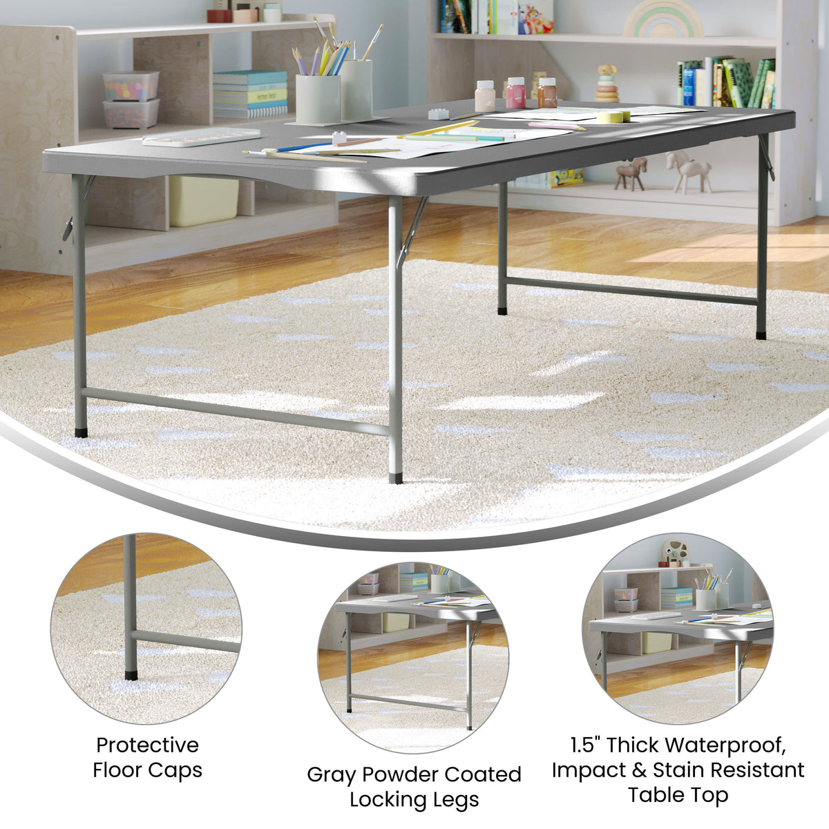Granite Gray |#| Indoor/Outdoor Granite Gray Kids Bi-Fold Plastic Folding Table - 30x60