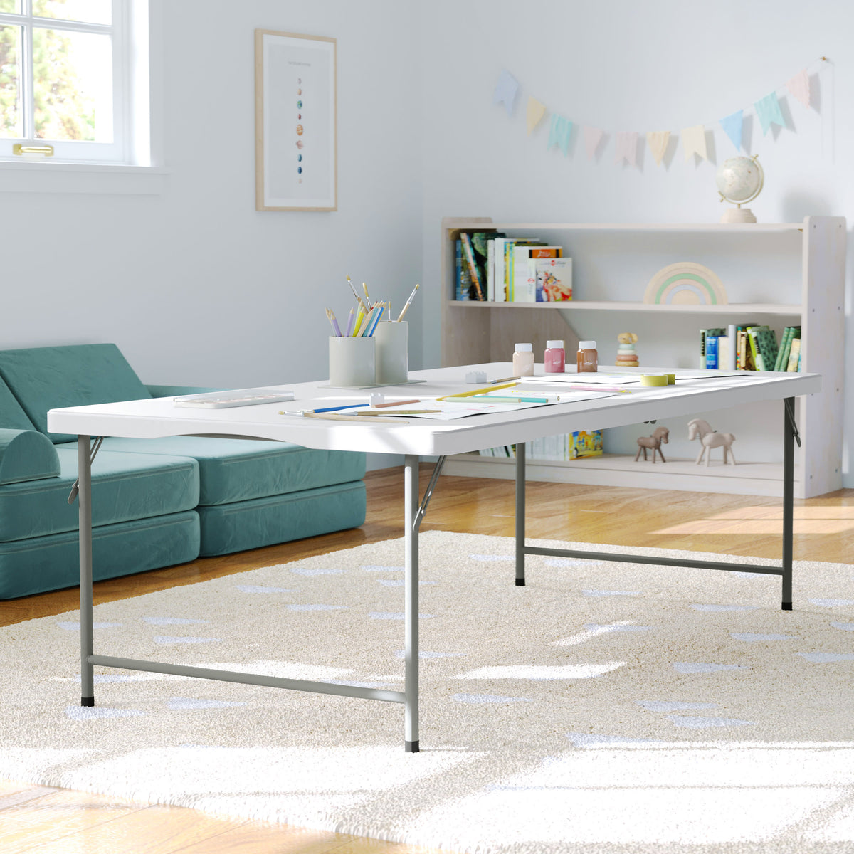 Granite White |#| Indoor/Outdoor Granite White Kids Bi-Fold Plastic Folding Table - 30x60