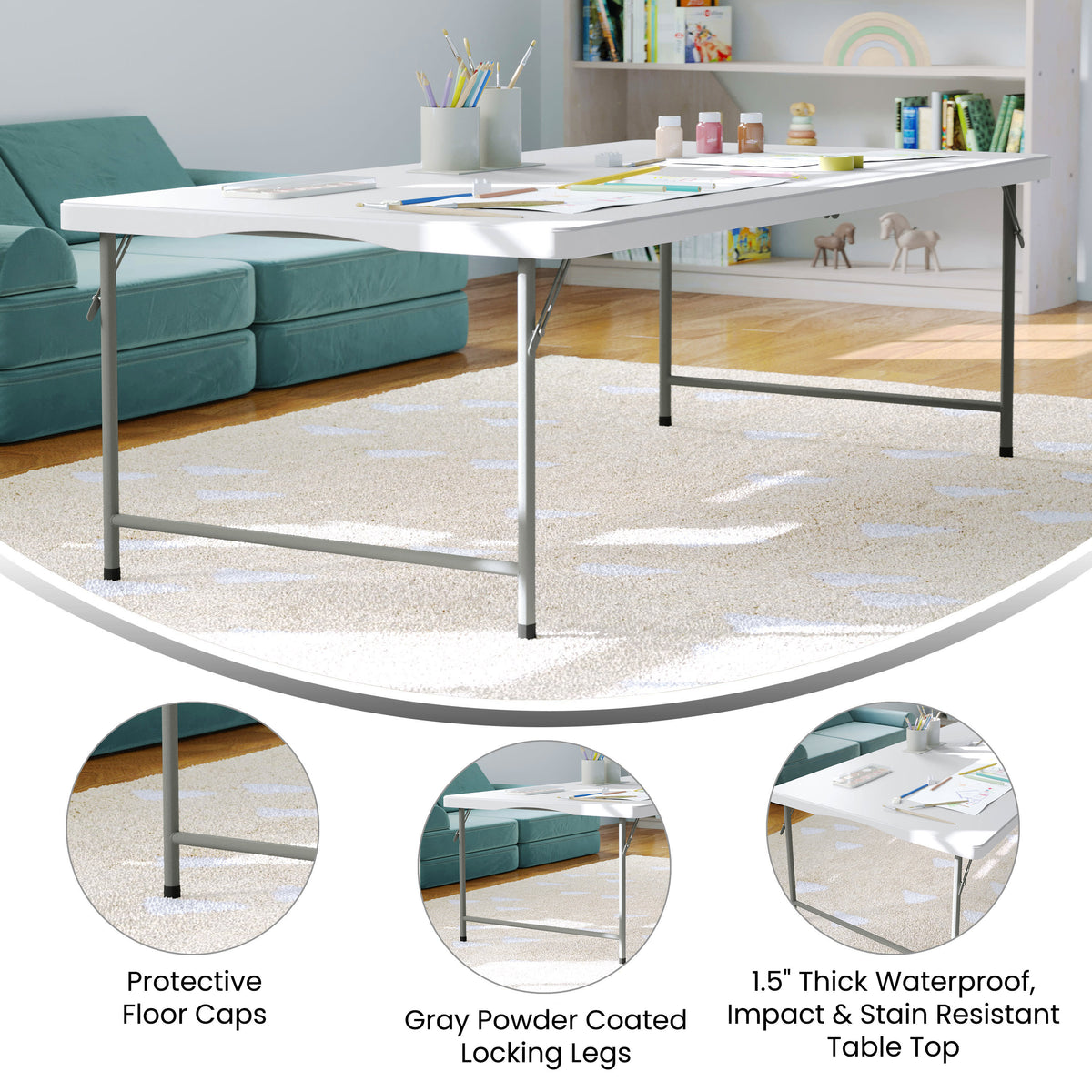 Granite White |#| Indoor/Outdoor Granite White Kids Bi-Fold Plastic Folding Table - 30x60