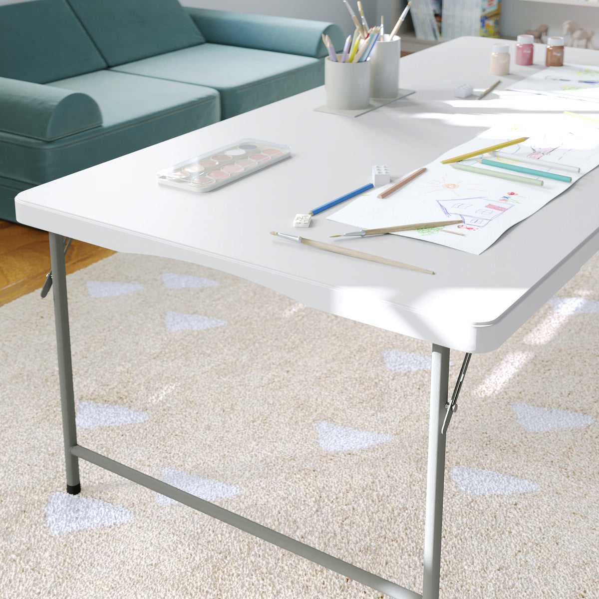 Granite White |#| Indoor/Outdoor Granite White Kids Bi-Fold Plastic Folding Table - 30x60