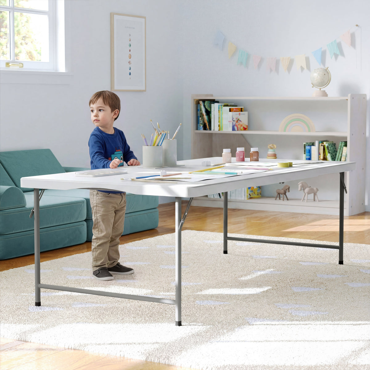 Granite White |#| Indoor/Outdoor Granite White Kids Bi-Fold Plastic Folding Table - 30x60