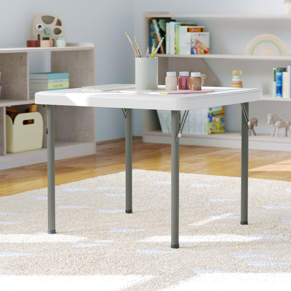 Granite White |#| Indoor/Outdoor Granite White Kids Bi-Fold Plastic Folding Table - 24x24