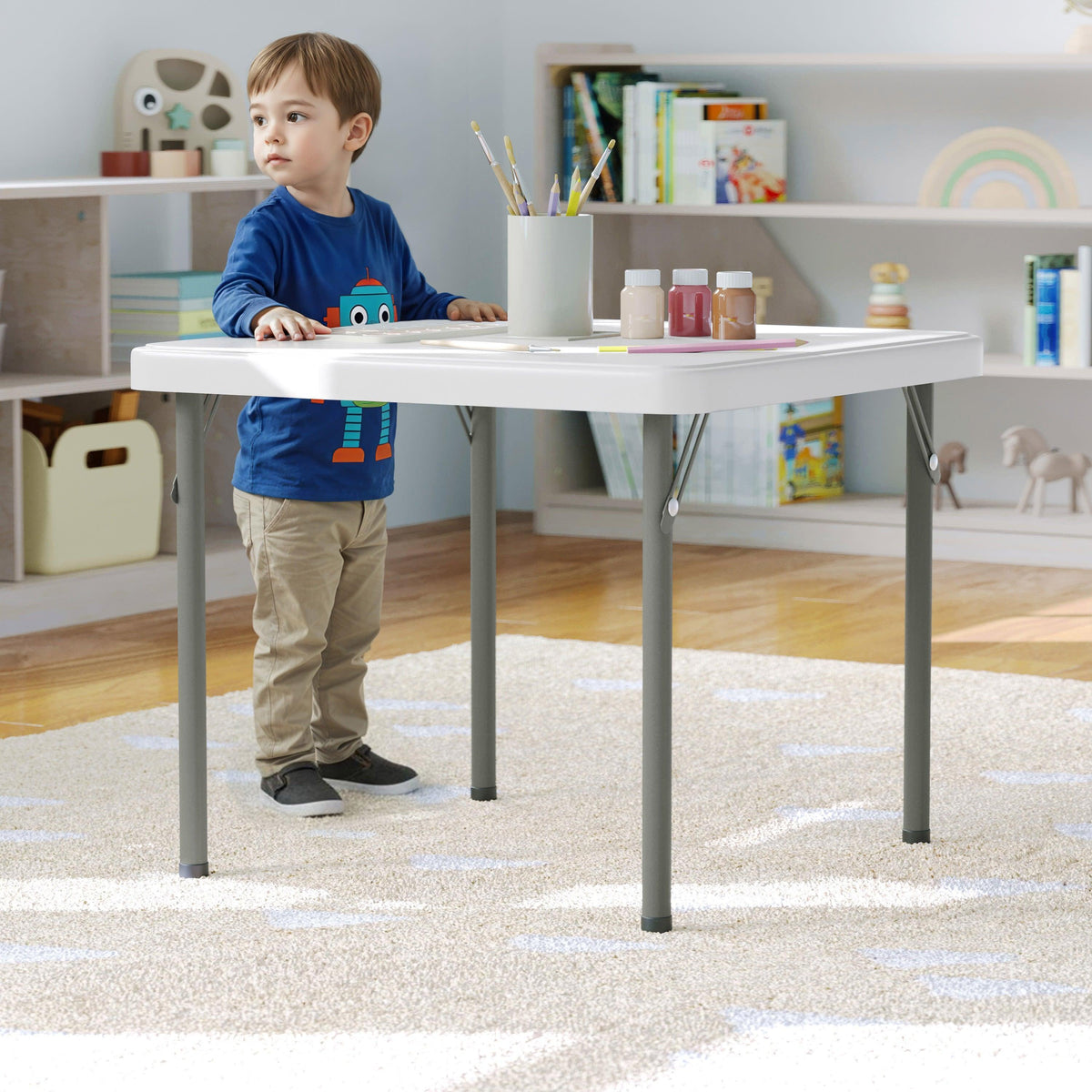 Granite White |#| Indoor/Outdoor Granite White Kids Bi-Fold Plastic Folding Table - 24x24