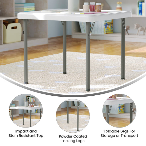 Granite White |#| Indoor/Outdoor Granite White Kids Bi-Fold Plastic Folding Table - 24x24