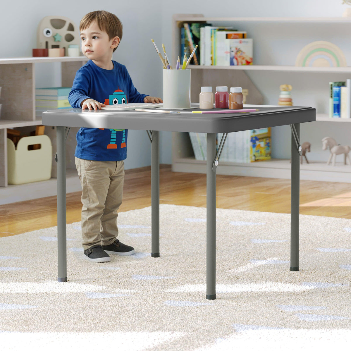 Granite Gray |#| Indoor/Outdoor Granite Gray Kids Bi-Fold Plastic Folding Table - 24x24