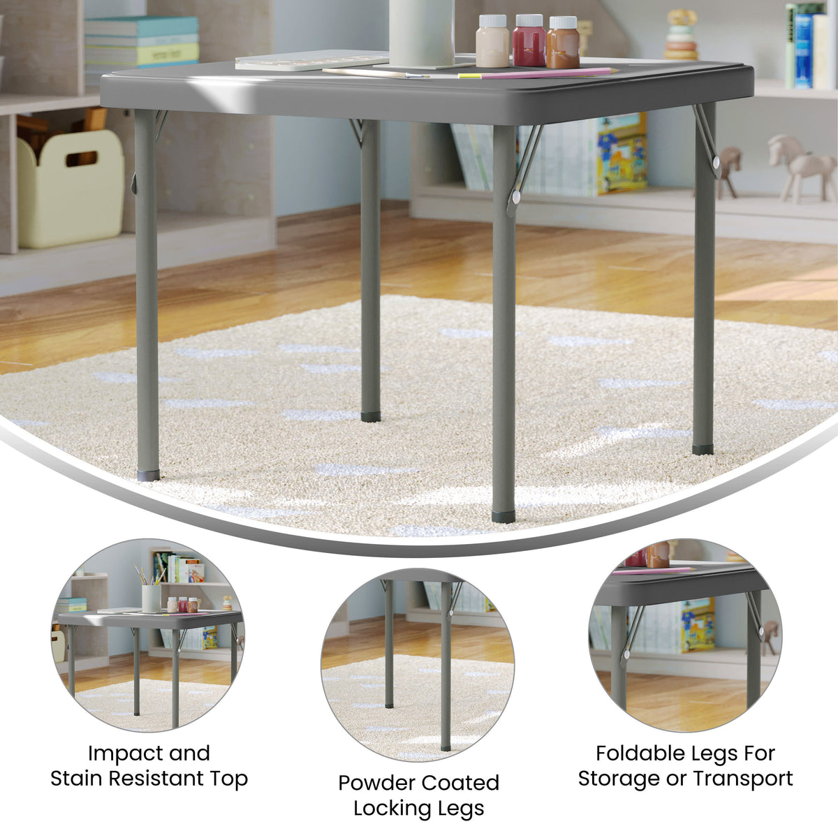 Granite Gray |#| Indoor/Outdoor Granite Gray Kids Bi-Fold Plastic Folding Table - 24x24