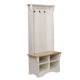 Weathered Natural Seat/Warm White Frame |#| 31.5" Wide 3 Hook Hallway Tree with Divided Under Bench Storage-White/Weathered