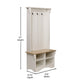 Weathered Natural Seat/Warm White Frame |#| 31.5" Wide 3 Hook Hallway Tree with Divided Under Bench Storage-White/Weathered