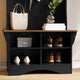 Walnut Seat/Black Frame |#| 31.5" Wide 3 Hook Hallway Tree with Divided Under Bench Storage-Black/Walnut