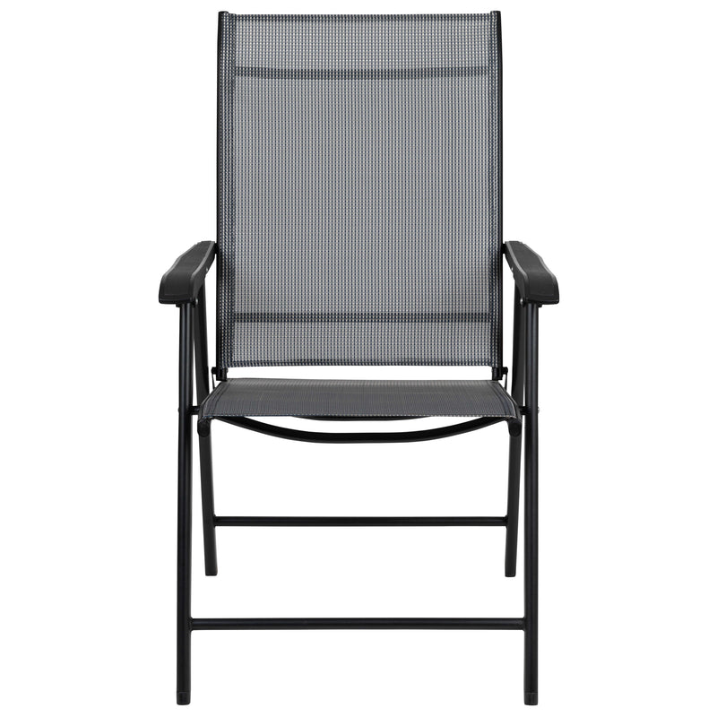 Gray |#| Portable Gray Outdoor Folding Patio Sling Chair with Black Frame - Set of 2