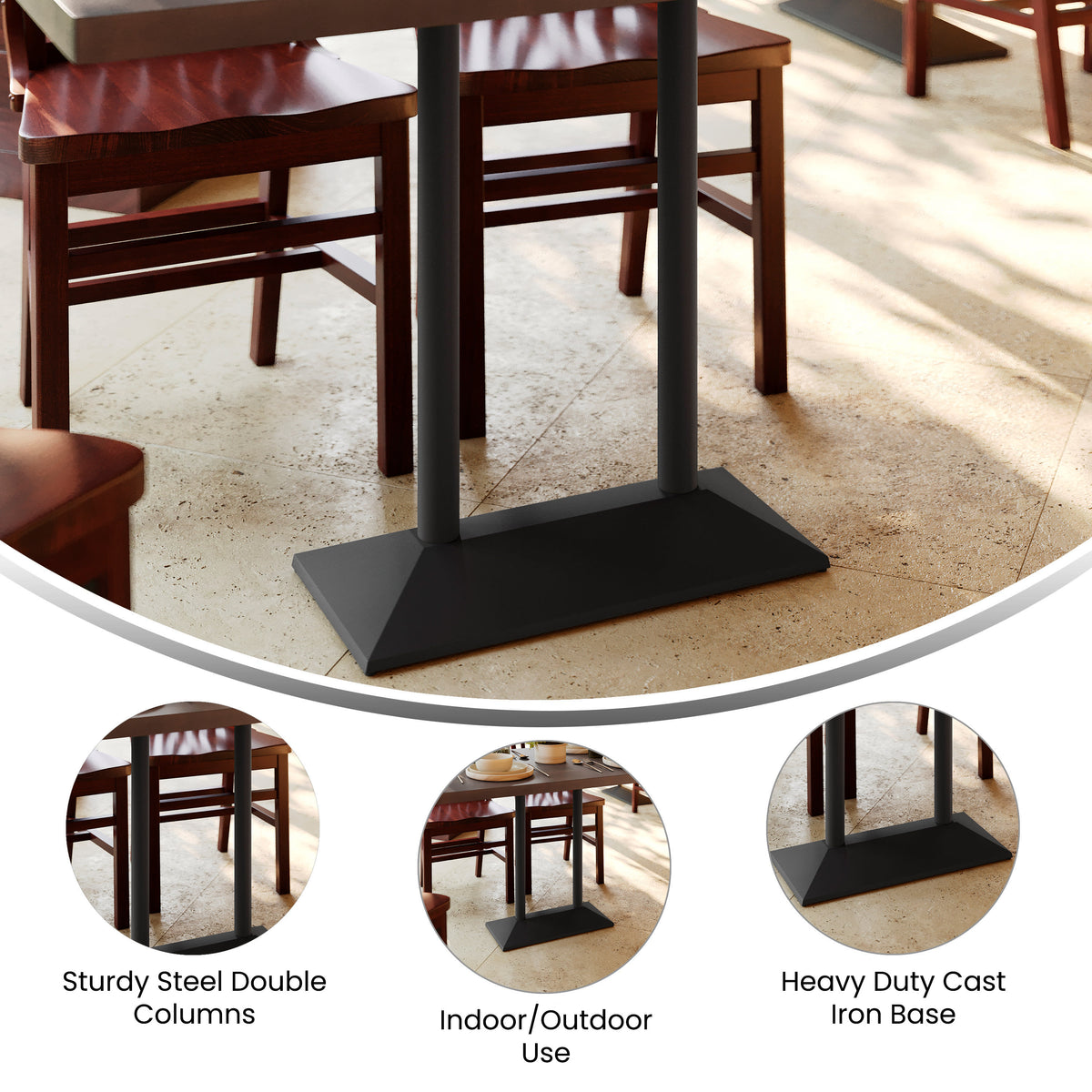 Black |#| Commercial 27x15 All Weather Double Table Base for 30" x 48" Tabletops in Black