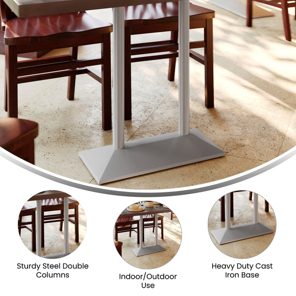 Silver |#| Commercial 27x15 All Weather Double Table Base for 30" x 48" Tabletops in Silver