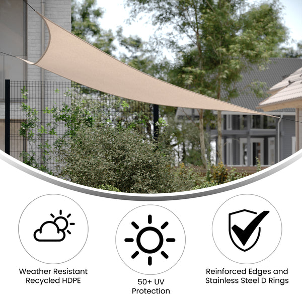 Weather Resistant 12 FT Triangle Sun Shade Canopy with Included Nylon Ropes-Sand